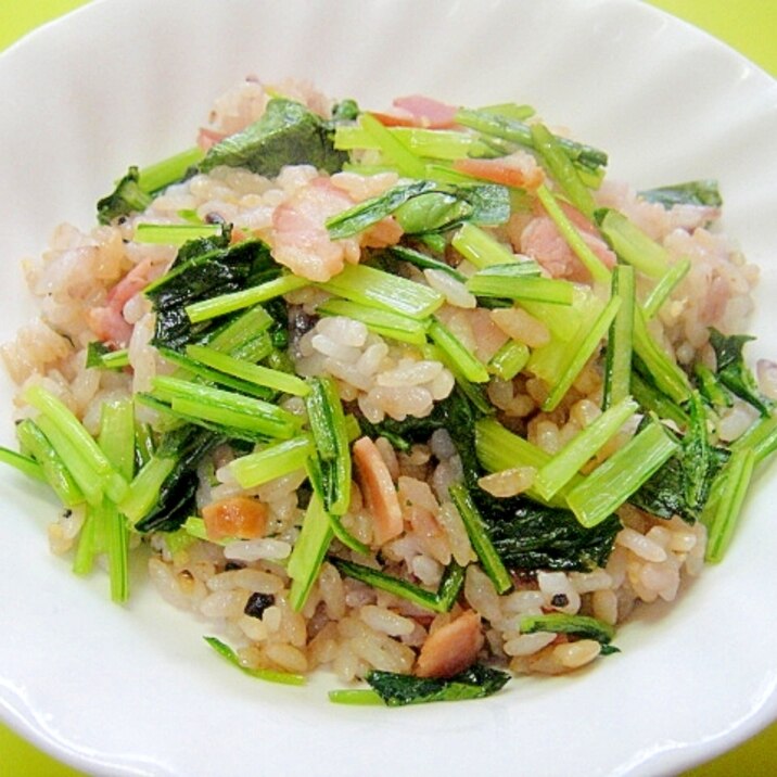 壬生菜とベーコンの雑穀混ぜごはん